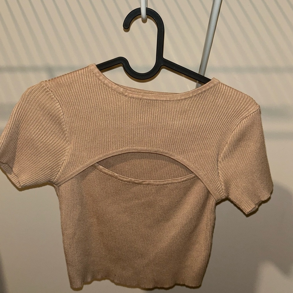 Beige Ribbed Knit Women's Top